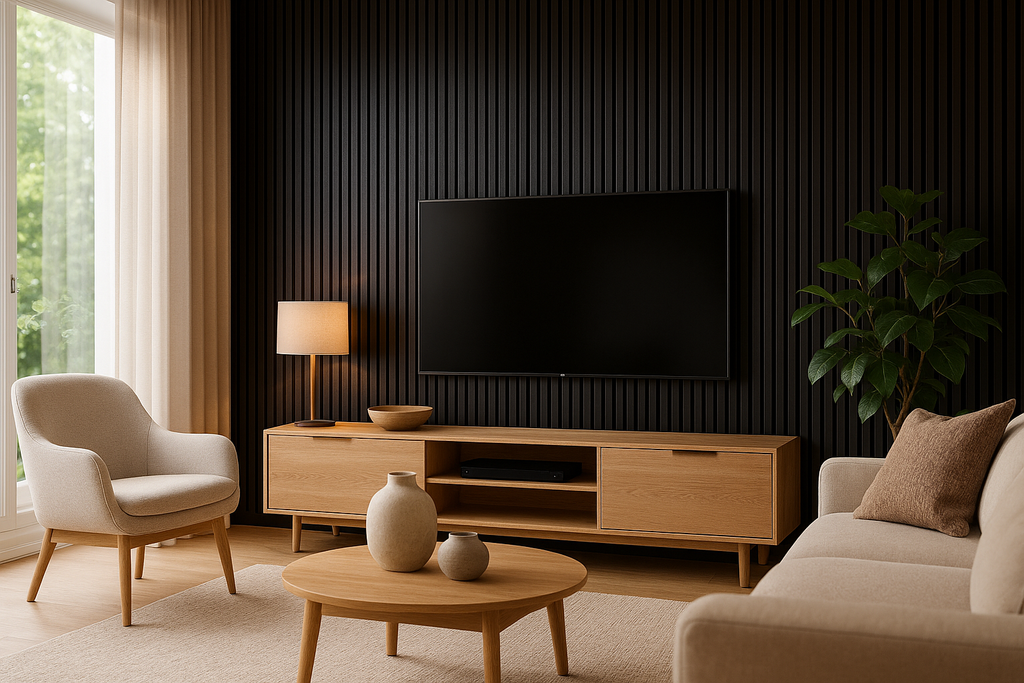 Panel Haus Colour Black Acoustic Slat Wall Panel - 240cm x 32cm (2pack)