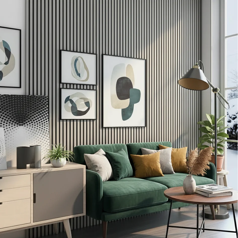 Panel Haus Premium 3-sided Wood Veneer Grey Oak Acoustic Slat Wall Panel - 240cm x 32cm (2 pack)