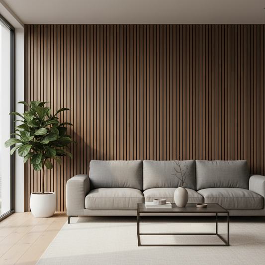 Panel Haus Premium - Panel de pared acústico de listones de madera de nogal (chapa por 3 caras) - 240 cm x 32 cm (paquete de 2)