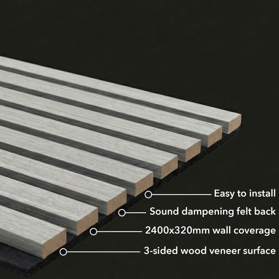 Panel Haus Premium - Panel de pared acústico de listones de madera de nogal (chapa por 3 caras) - 240 cm x 32 cm (paquete de 2)